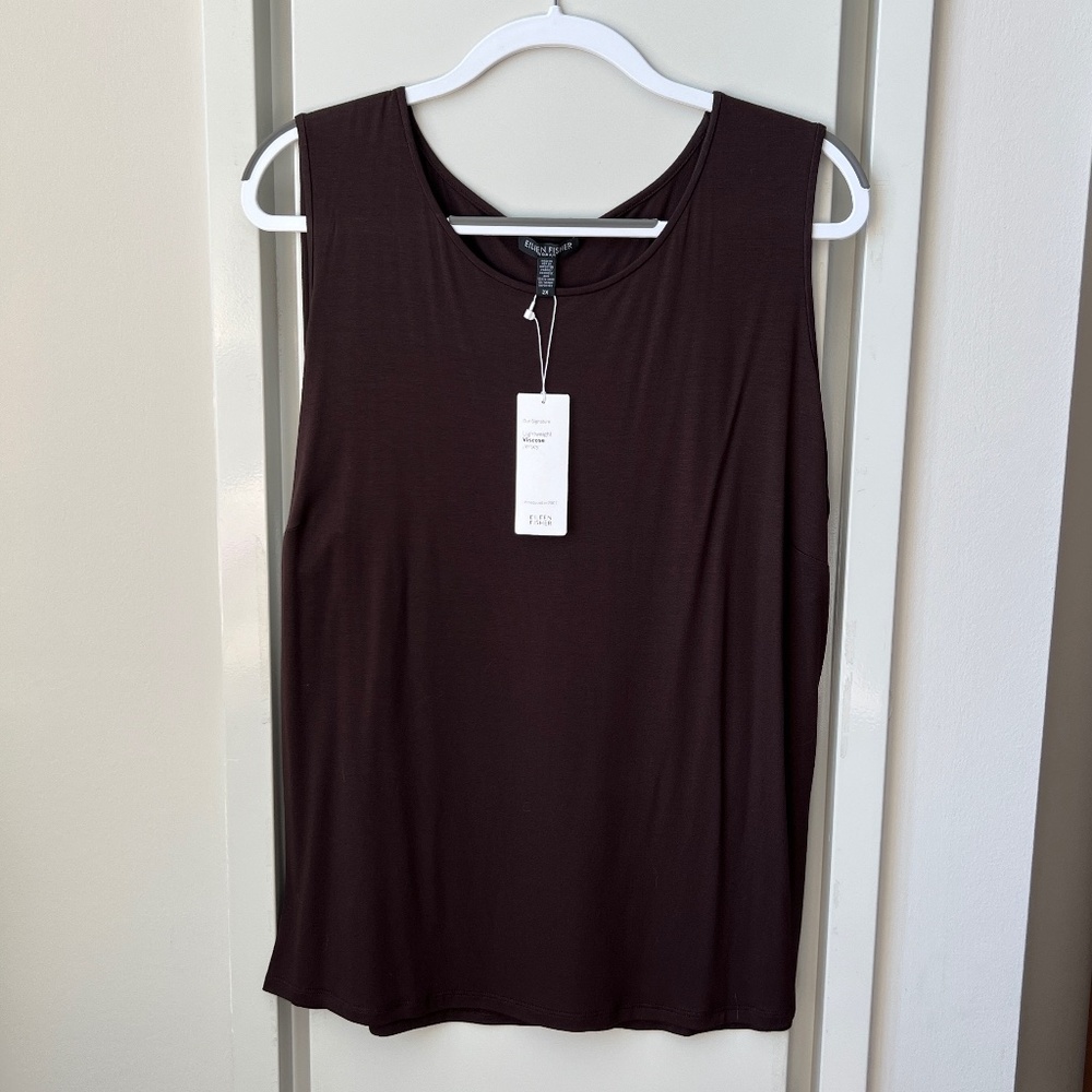 NWT * Eileen Fisher * Jewel-Neck Tank * Deep, deep Brown * Size 2X *
